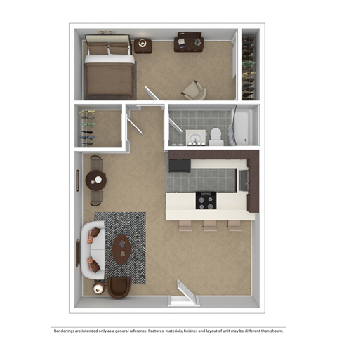 a floor plan of a 1 bedroom apartment